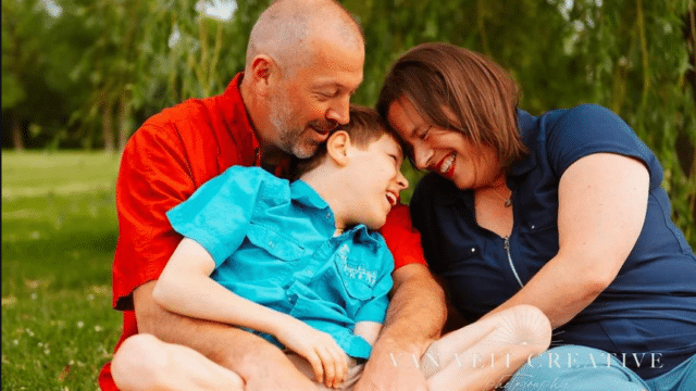 A family laughs together
