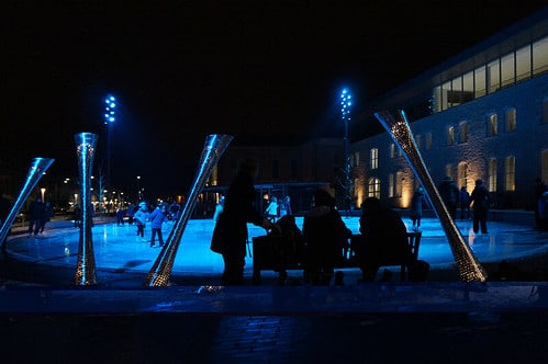 Market Square in Guelph is light up in Blue.