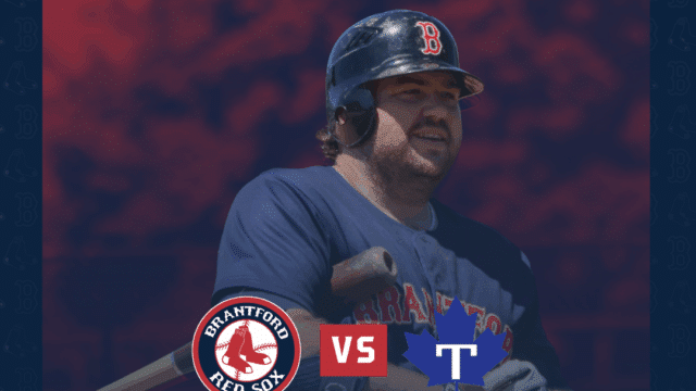 An event poster for the Brantford Red Sox Deafblind Awareness Night Game. It features a baseball player with a helmet and the logos of the Red Sox and Toronto Maple Leafs with event details.